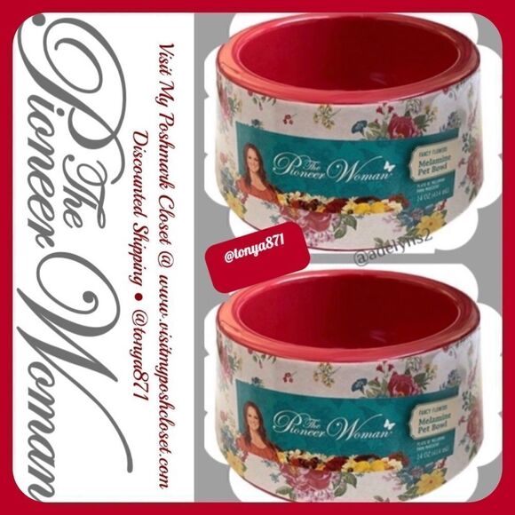 🦋 New Pioneer Woman Fancy Flowers (2) 14-Ounce Pet Bowls, Dog or Cat Bowls - Picture 1 of 11